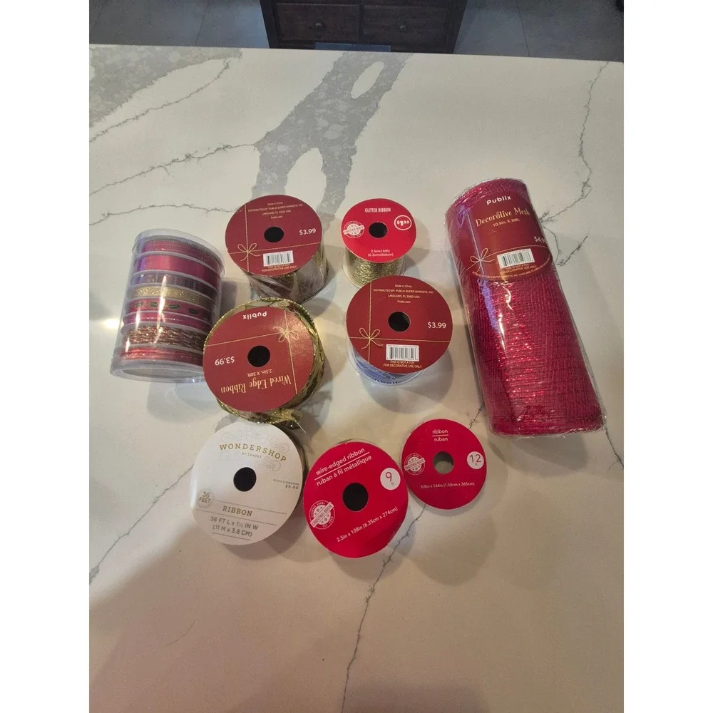 Christmas Ribbon‎ and Mesh Bundle Red Gold Green Blue Glitter Wired